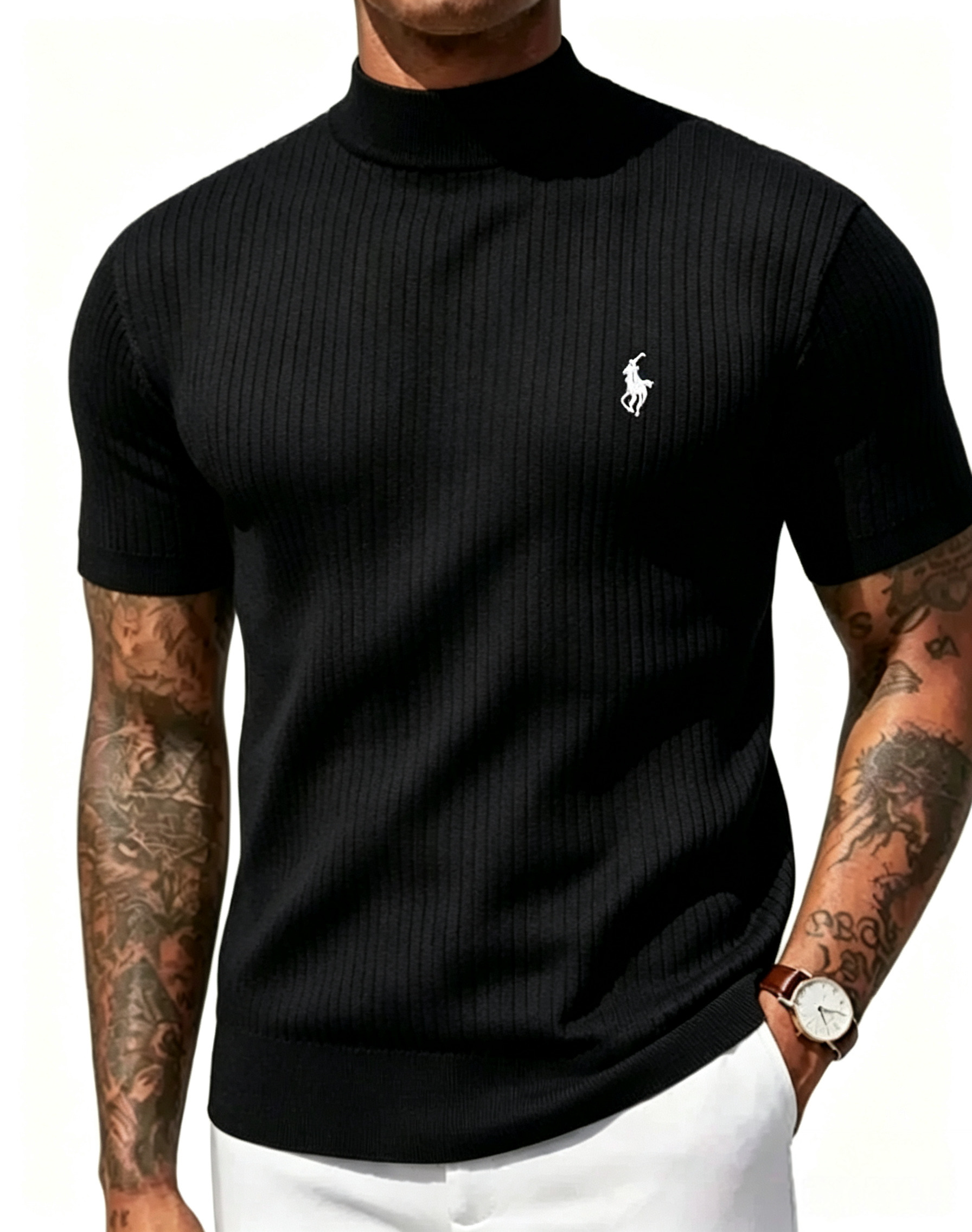 Men's Short-SleeveMock-Neck Knit Sweater