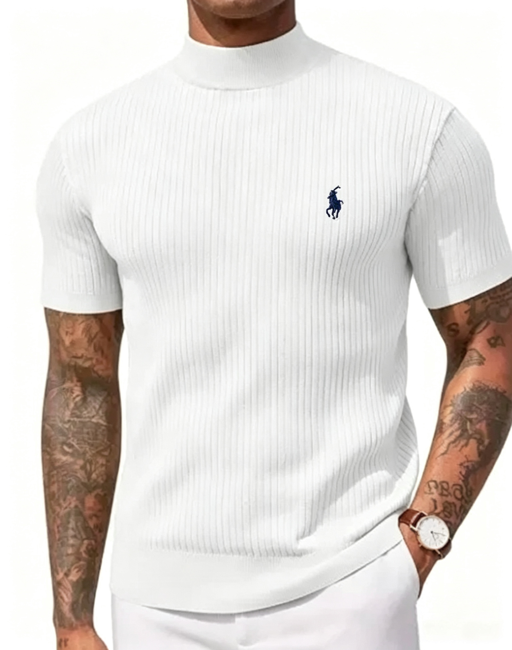 Men's Short-SleeveMock-Neck Knit Sweater