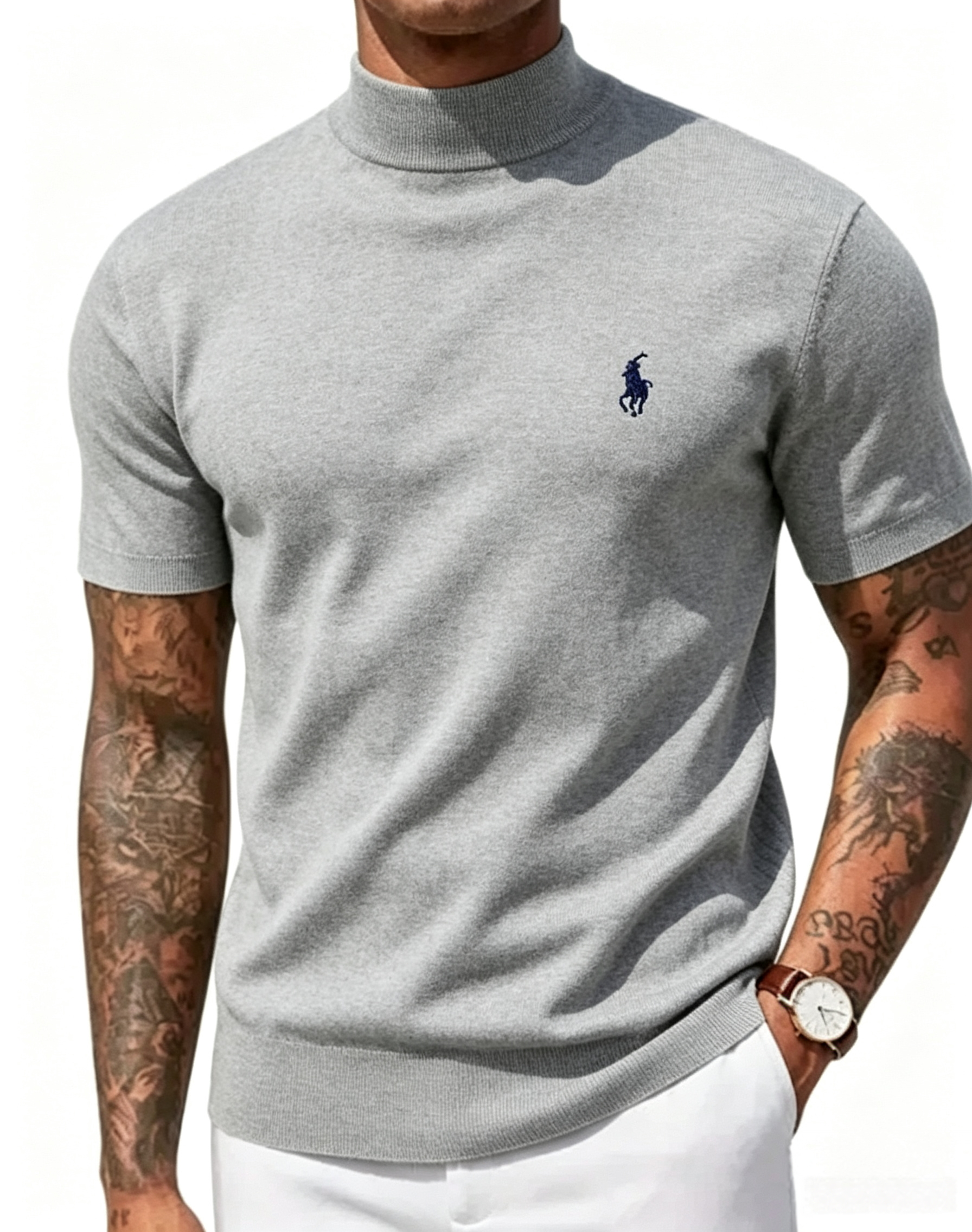 Men's Short-SleeveMock-Neck Knit Sweater