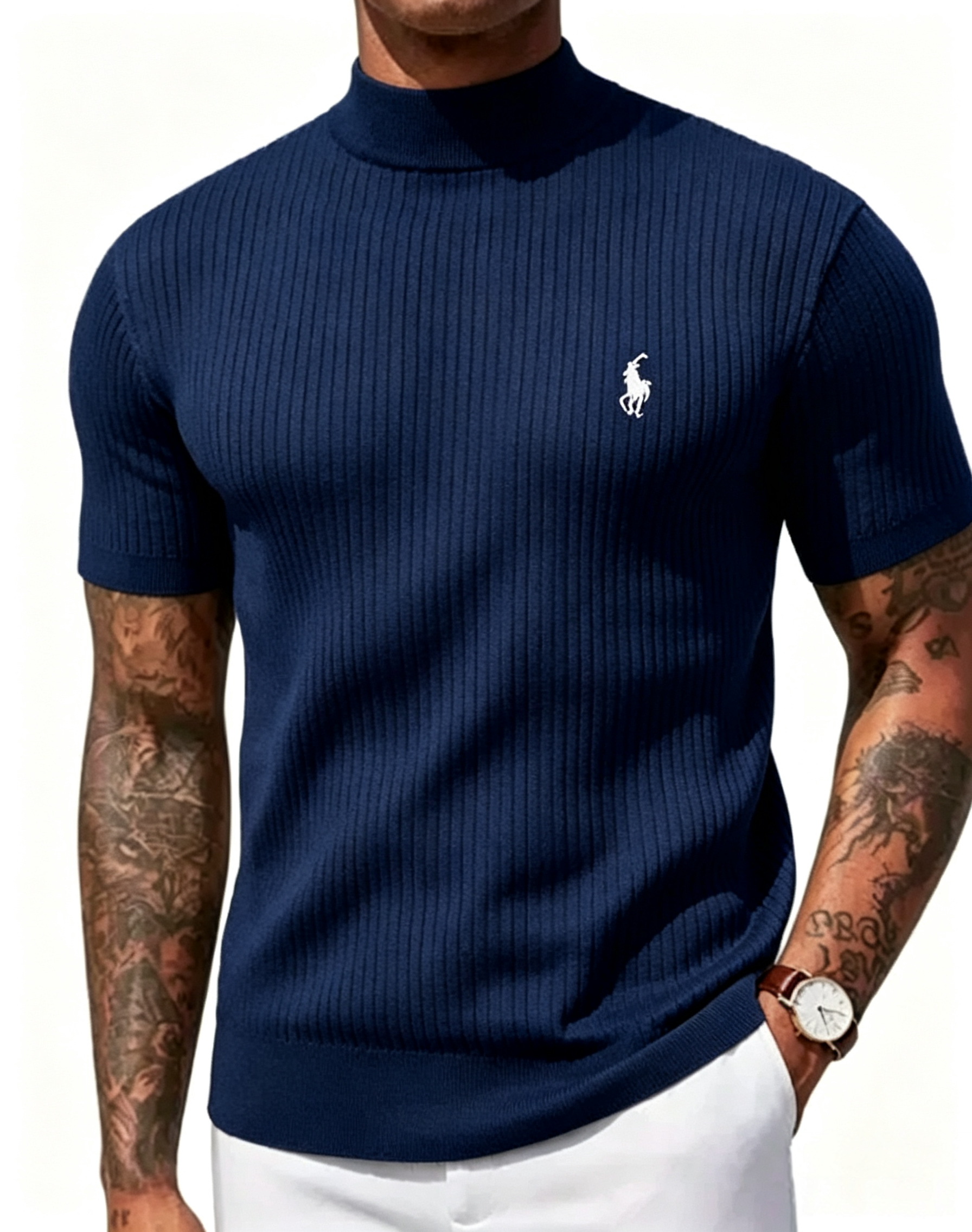 Men's Short-SleeveMock-Neck Knit Sweater